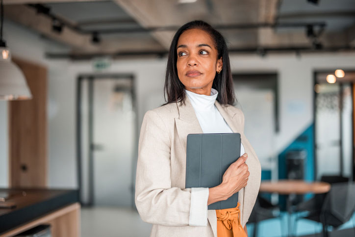 confident hispanic woman in business atire