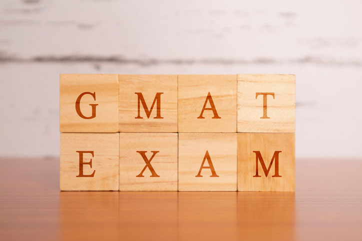 gmat exam on wood blocks