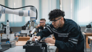 engineer working on robotic arm