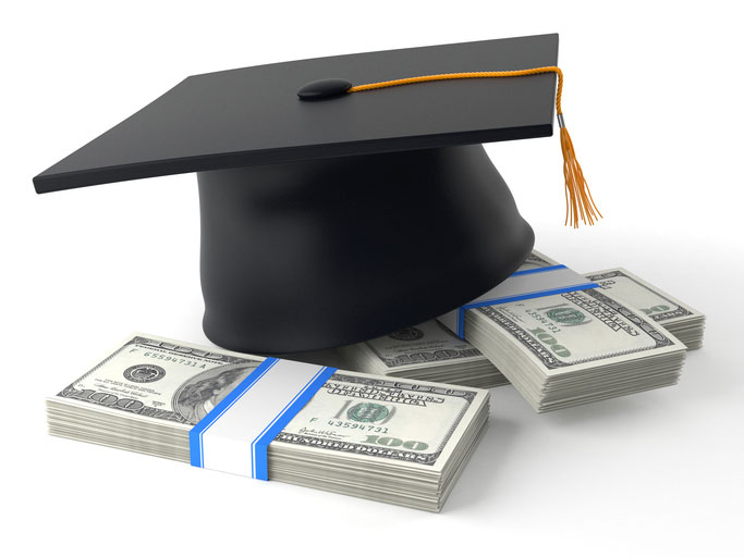 grad cap and bundles of cash