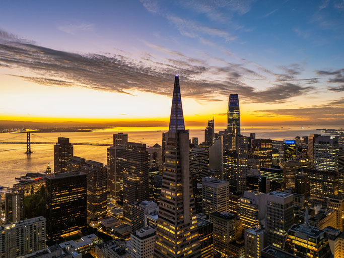 san francisco financial district at sunrise