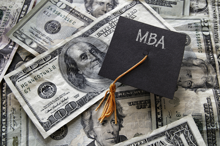 mba grad cap on pile of cash