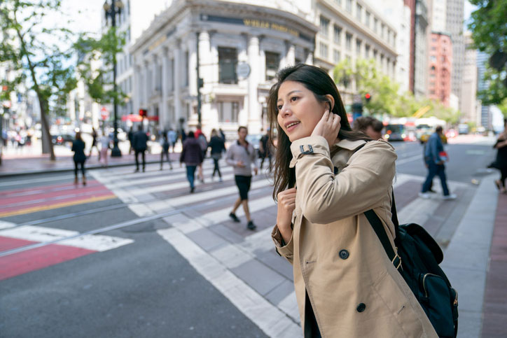 asian woman on her way to work