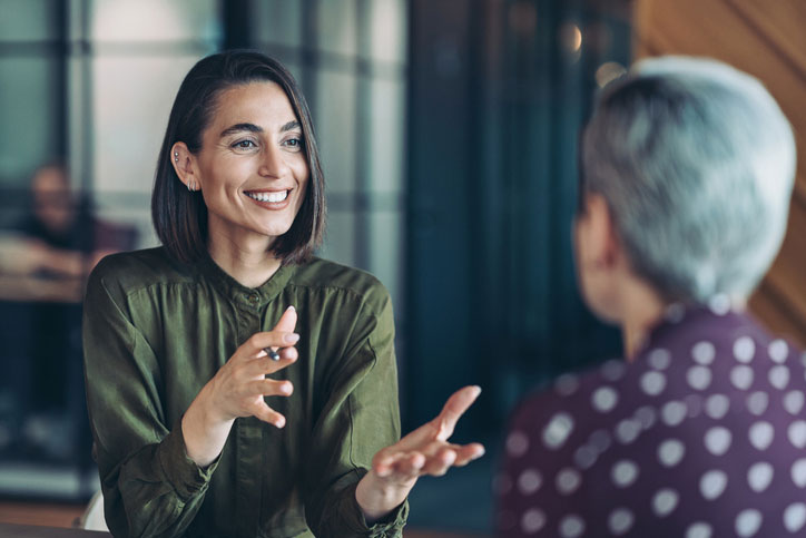 two businesswomen talking