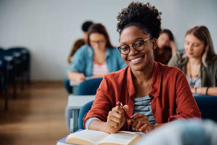 happy student in class