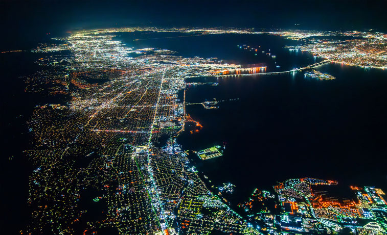 aerial view of a connected city