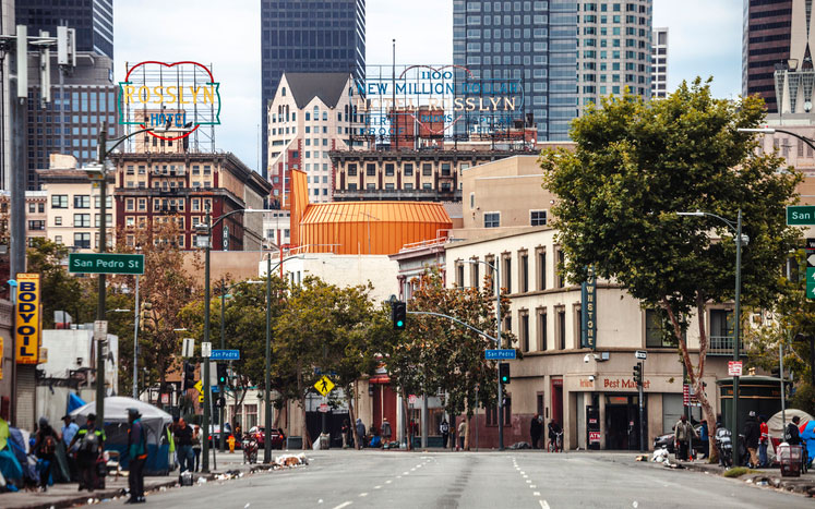 homeless on skid row in los angeles, ca